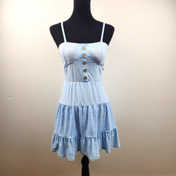 No Boundaries Dresses & Skirts - Tiered Light Blue Floral Summer Sundress Cottagecore Women Size Small (3-5)